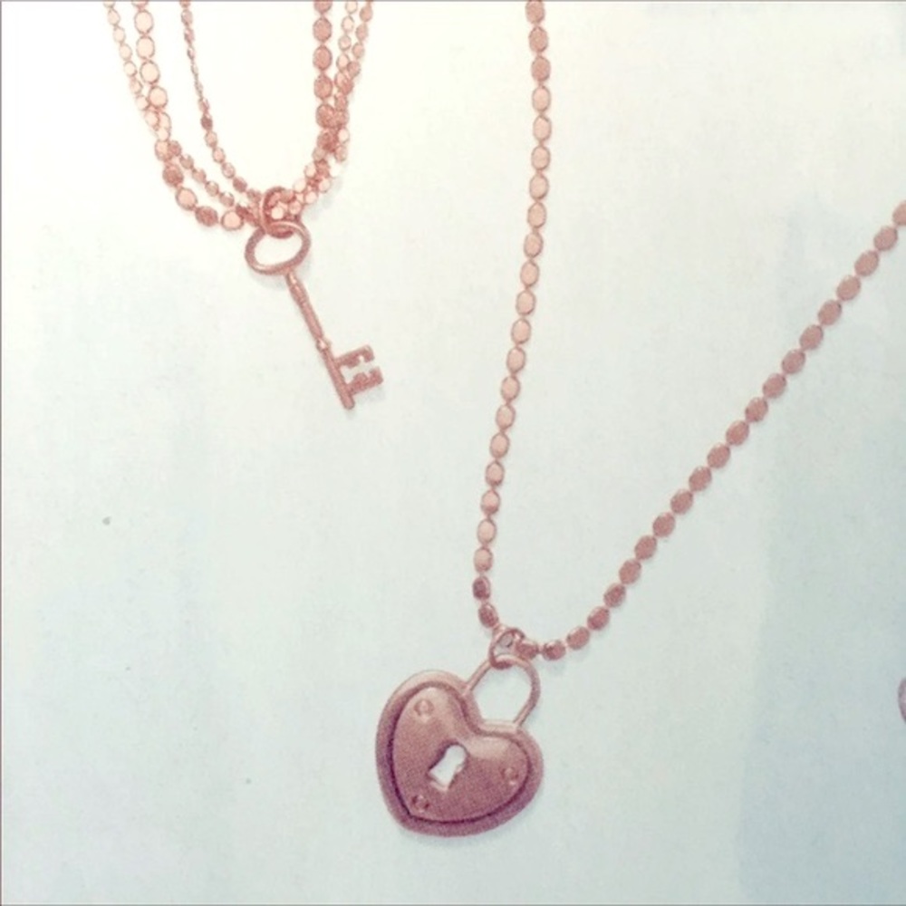 NWOT CAbi Heart Lock & key necklaces style 2151, set of 2, rose gold